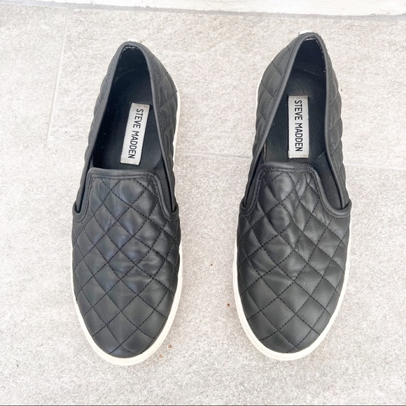 Steve Madden Shoes Black Ecentrcq Quilted Slip On Sneakers Womens Size 6 - Picture 3 of 6